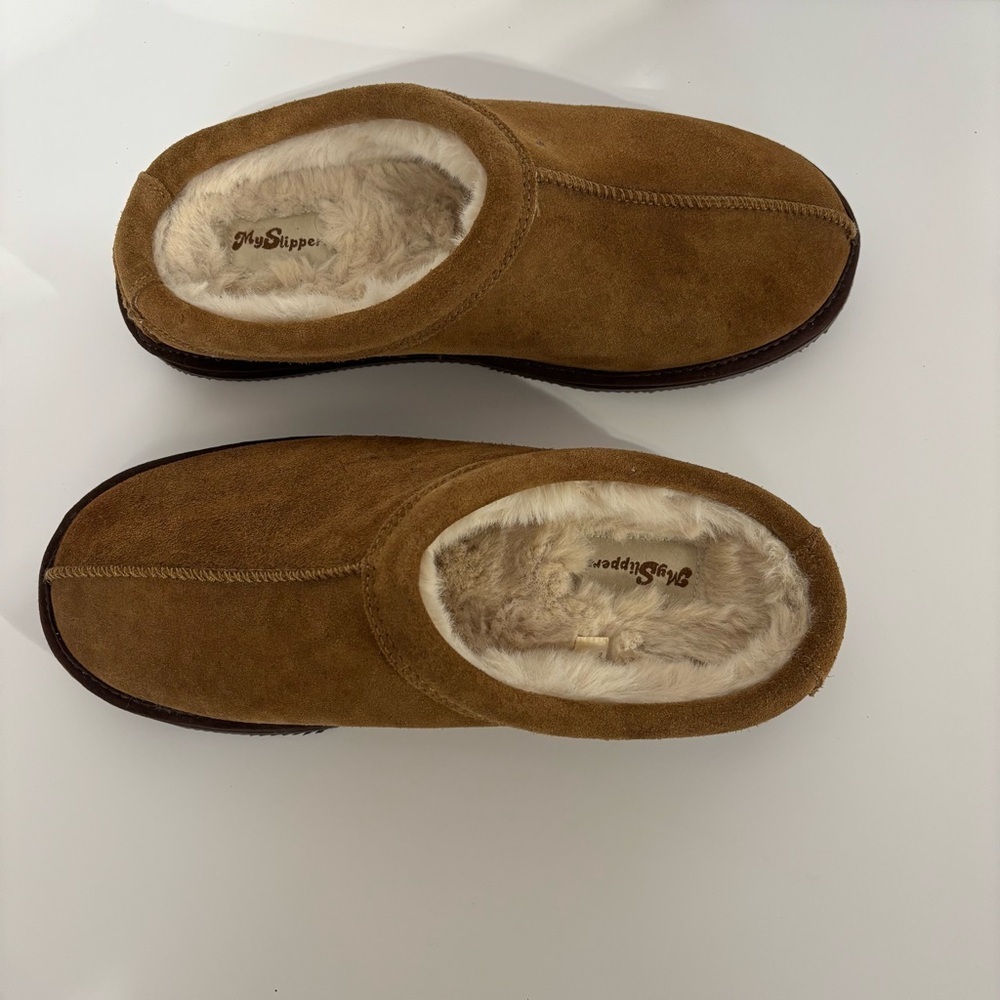 MyPillow‎ MySlipper Men's Leather uppers Faux Fur lining size 9